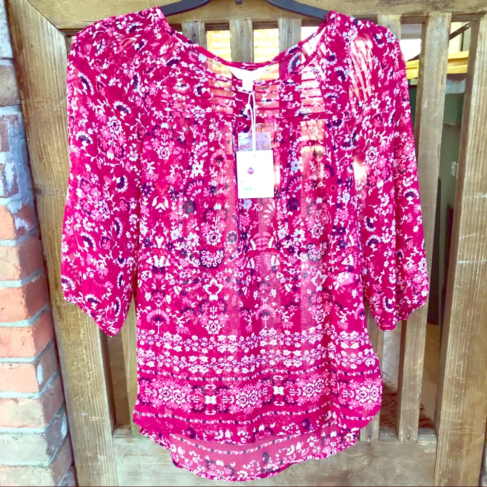 LC Lauren Conrad Pink Floral Blouse Top M